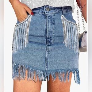 Denim Skirt with Rhinestones